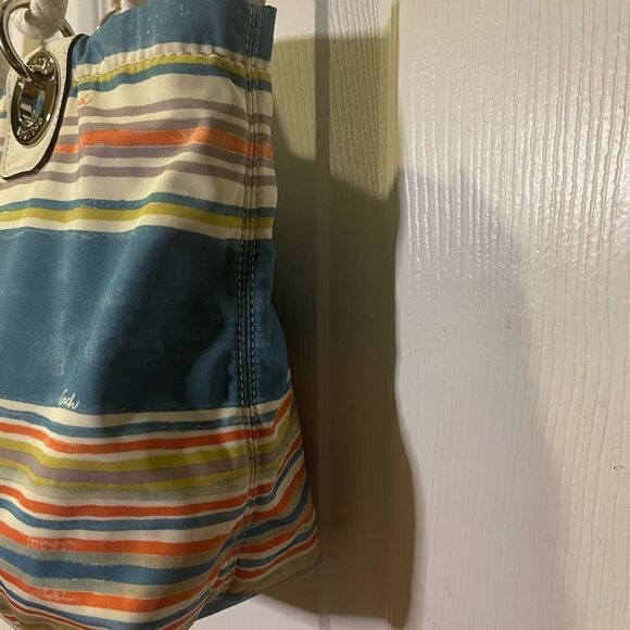 Coach  Fabric  Nautical Striped pastel Multicolor shoulder bag leather straps - Picture 13 of 13